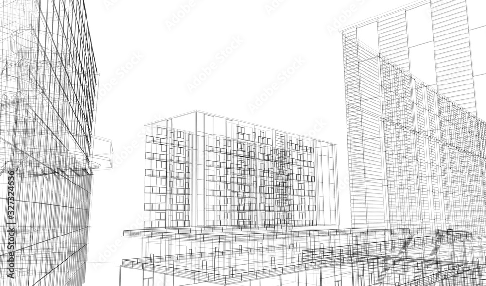 Mega city, wireframe technique, original 3d rendering Mega city, wireframe technique, original 3d rendering