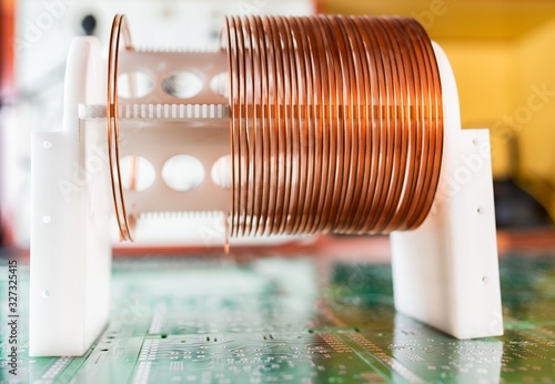 Close-up of a coil of copper wire photo