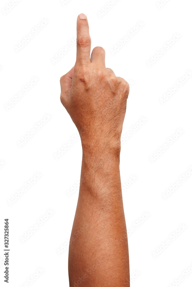 Male Asian hand gestures isolated over the white background. Pointing Visual Touch Action. Male Asian hand gestures isolated over the white background. Pointing Visual Touch Action.