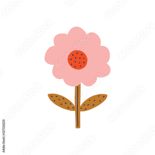 Modern folk boho single isolated flower in Scandinavian style. Floral Slovak plant cutout collage decor element. Swedish folklore drawing, Nordic wildflower concept. Vector EPS clip art