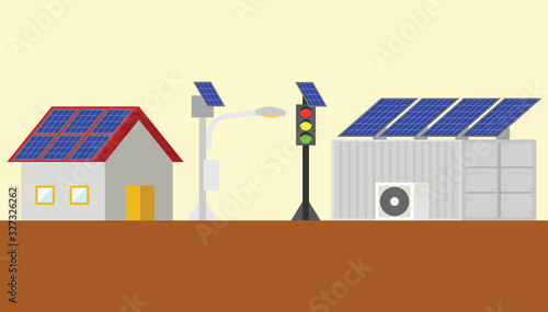 2d minimal modern infographics of solar applications for solar house solar light solar traffic and solar container