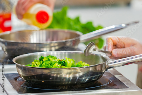 Restaurant kitchen. Cooking...