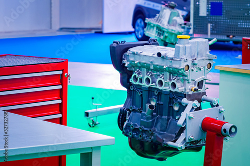 The car engine is mounted o...