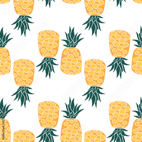 Seamless pattern with pineapples. Print with tropical fruit.
