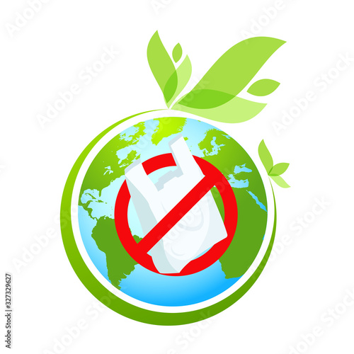 No plastic bags in Earth globe sign concept illustration