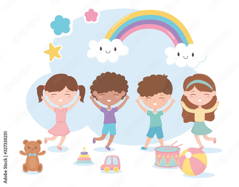 kids zone, cute little boys and girls with bear car ball drum toys kids zone, cute little boys and girls with bear car ball drum toys