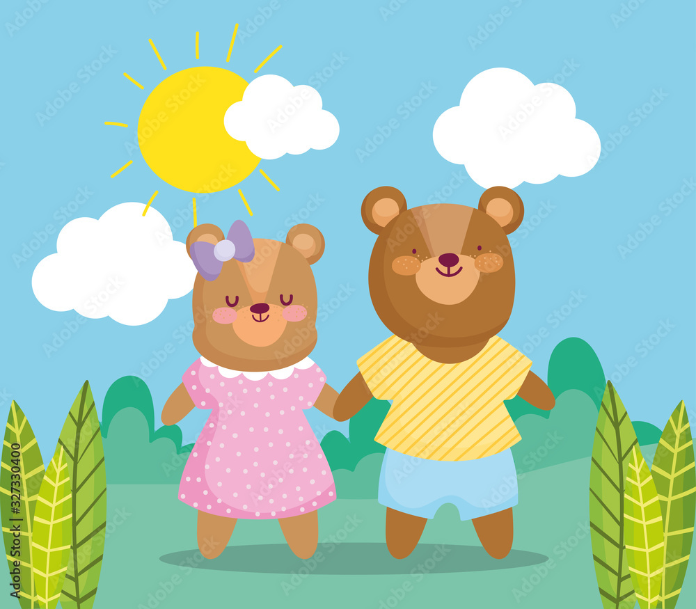 back to school, cute bears kids with clothes in outdoor back to school, cute bears kids with clothes in outdoor