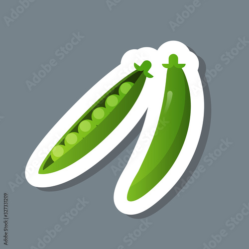 fresh green pea pod with beans sticker tasty vegetable icon healthy food concept vector illustration