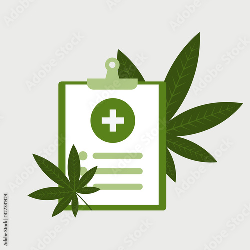 medical checklist with cannabis or marijuana leaves drug consumption concept vector illustration