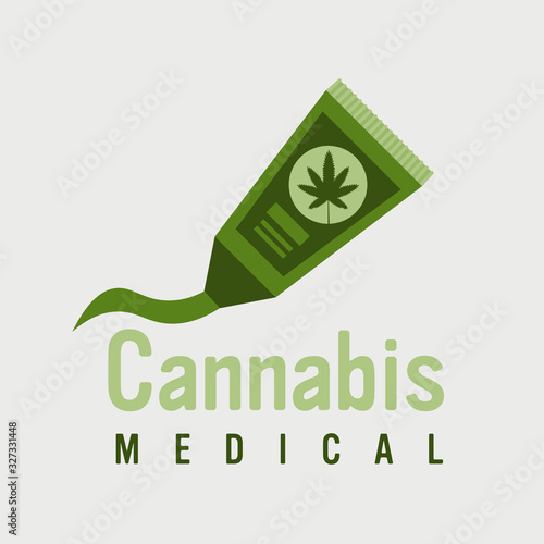 medical cannabis cream tube with marijuana leaf natural cosmetics drug consumption concept vector illustration