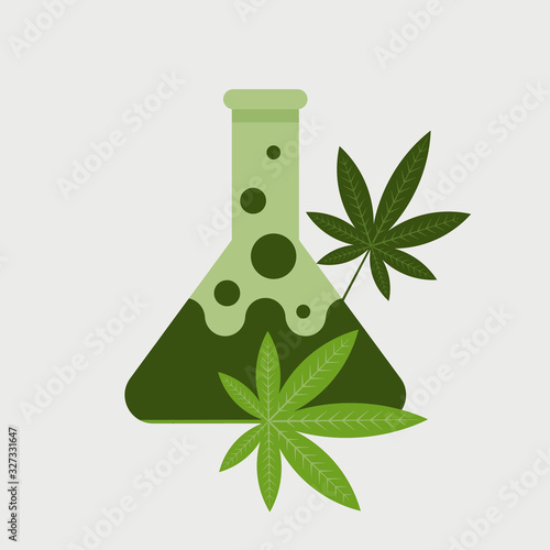hemp oil test tube and medical cannabis or marijuana leaves ganja legalize drug consumption science research concept vector illustration