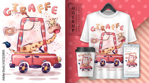Giraffe travel poster and merchandising