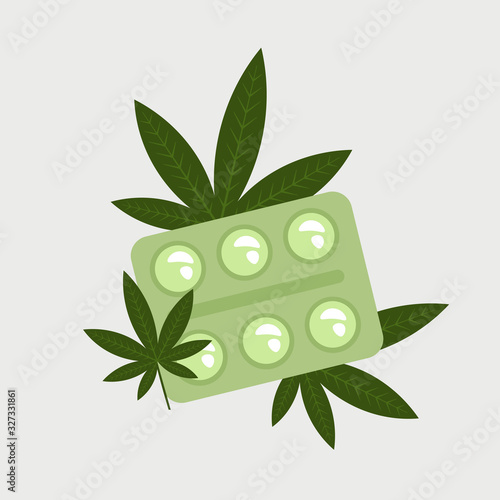 hemp medical pills cannabis or marijuana capsules ganja legalize drug consumption medicine healthcare concept vector illustration