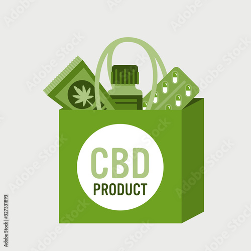 bag with cbd products medical cannabis or marijuana ganja legalize drug consumption concept vector illustration