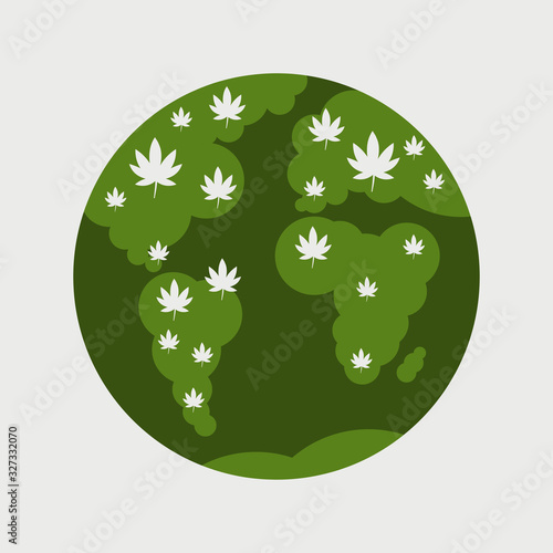 medical cannabis leaves on world map global marijuana legalization drug consumption concept vector illustration