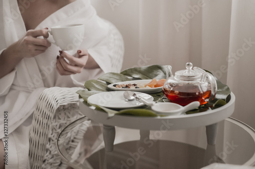 woman with cup of tea and relax 