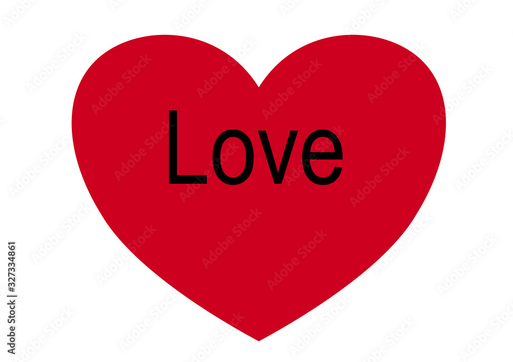 Red heart on a white background, inscription love, cut out Red heart on a white background, inscription love, cut out