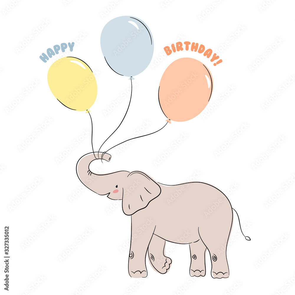 Naklejka premium Nursery elephant art. Vector cute elephant illustration