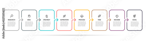 Vector Infographic thin line design with icons and 8 options or steps. Infographics for business concept. Can be used for presentations banner, workflow layout, process diagram, flow chart, info graph