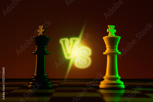 Chess pieces, king on a chessboard, game. The concept of confrontation, career, competition, startup, battle of brains.