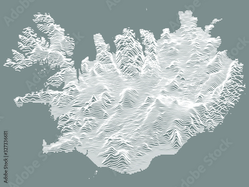 White Topographic Relief Map of European Country of Iceland