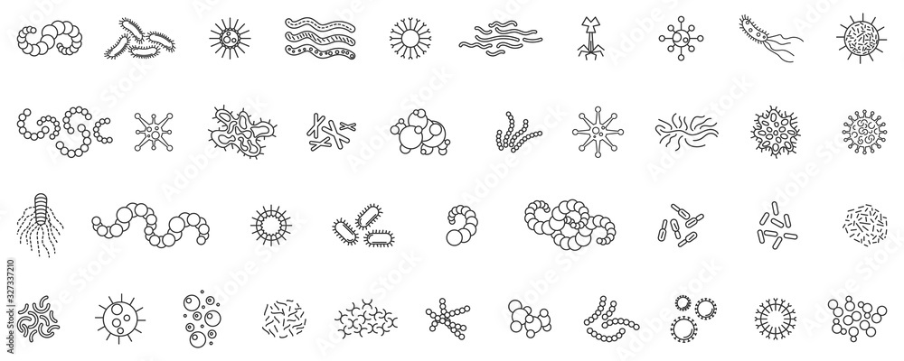Virus, bacteria or microbe outline icons set. - obrazy, fototapety, plakaty 
