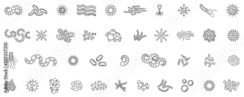 Virus, bacteria or microbe outline icons set. photo