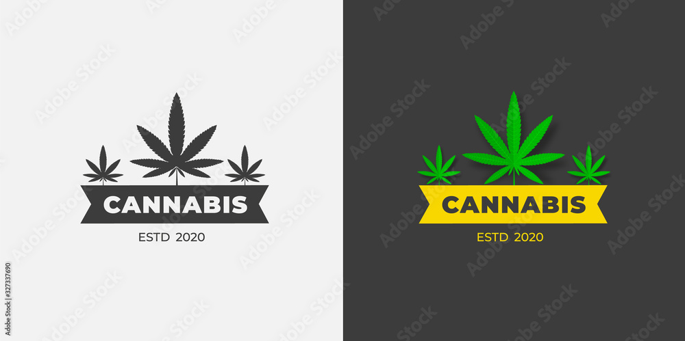 Vector cannabis logo, organic green grass on a white and black background.
