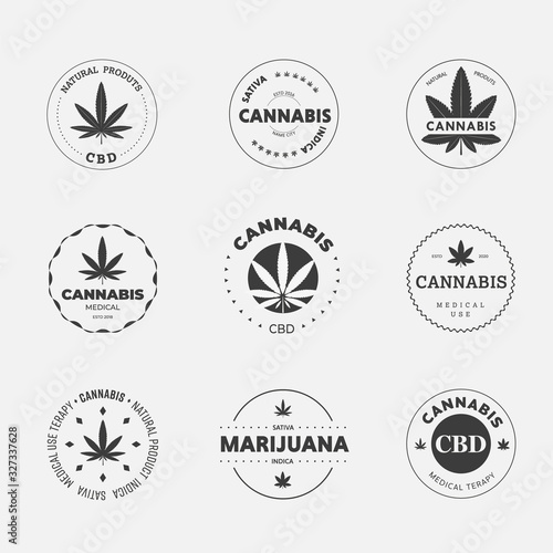 Graphic linear logo on a white background with sativa and indica cannabis leaf.