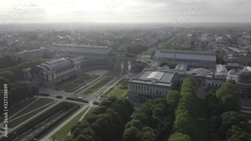 D-Log. Brussels, Belgium. Park of the Fiftieth Anniversary. Park Senkantoner. The Arc de Triomphe of Brussels (Brussels Gate), Aerial View photo