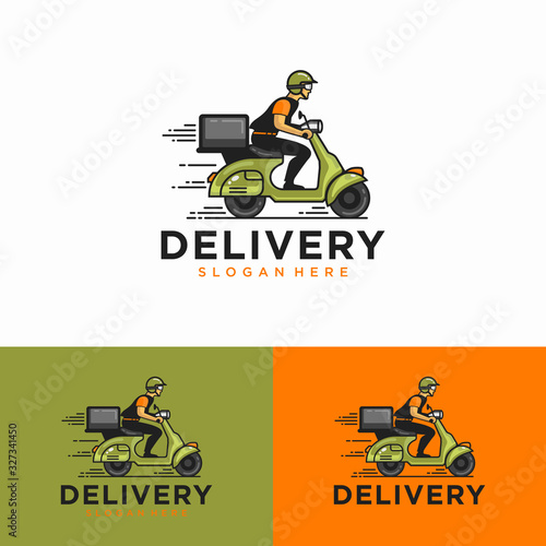 A man is riding a scooter. delivery logo vector