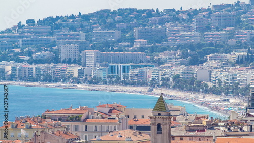 Nice beach day landscape aerial top view timelapse, France. photo