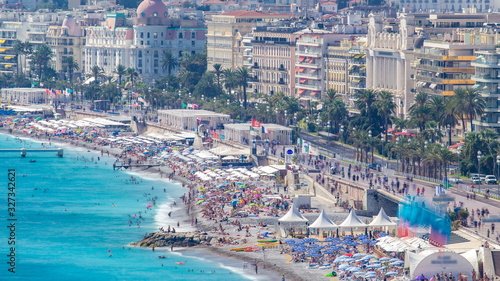 Nice beach day landscape aerial top view timelapse, France. photo