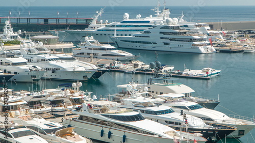 Mediterranean sea, boats and Monaco yacht club timelapse in Monte Carlo district, Monaco.