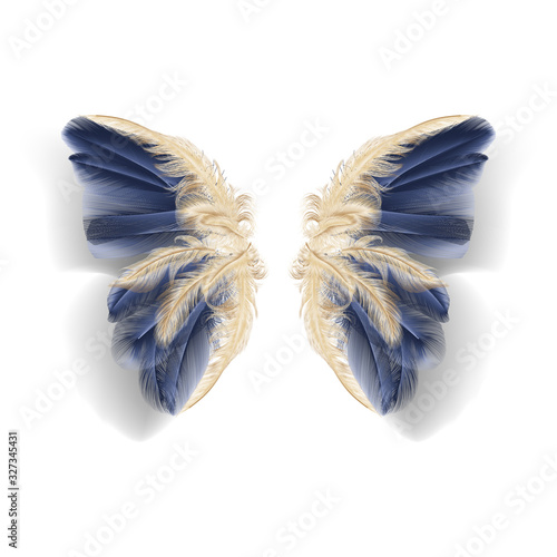 Naklejka Butterfly wings with feathers. Modern abstract art Golden Feather. Vector illustration.