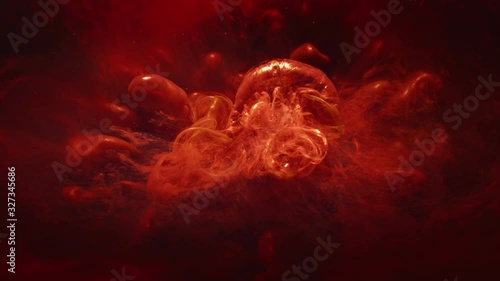 Explosion flames. Firestorm burst. Lash lava pantone orange smoke cloud motion overlay effect. photo