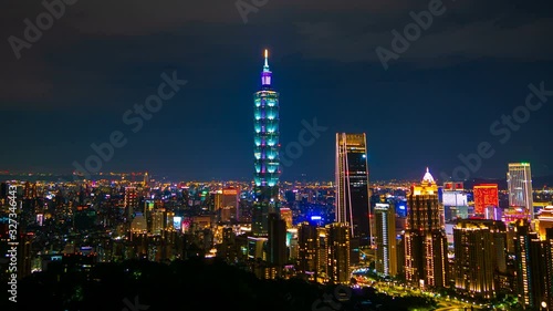 4k Time-lapse of Taipei 101 tower with city night view of Taipei, Taiwan