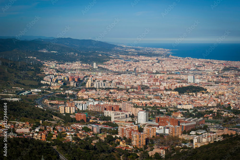 View of Barcelona from above on a bright sunny day. Barcelona, Spain
