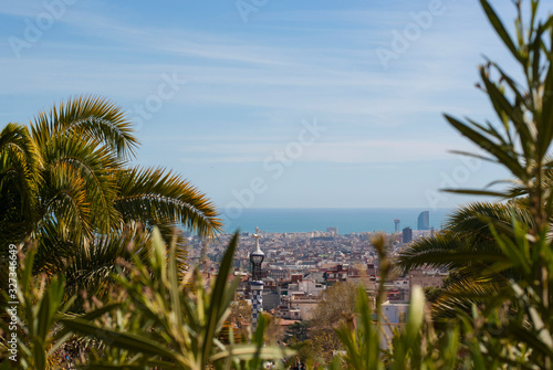 View of Barcelona from above on a bright sunny day. Barcelona  Spain