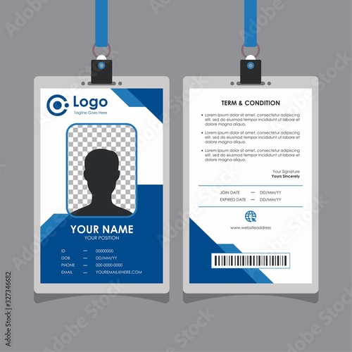 Abstract Simple Geometric Blue Id Card Design, Professional Identity Card Template Vector for Employee and Others