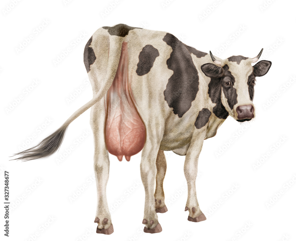 vache laitière, normande, elle regard,  noir  et blanc, coeur, amour, du dos, animal, ferme, joli, belle, bétail, brun, gazon, mamelle, blanc, agriculture, champ, taureau, fond blanc, mammifère, molle