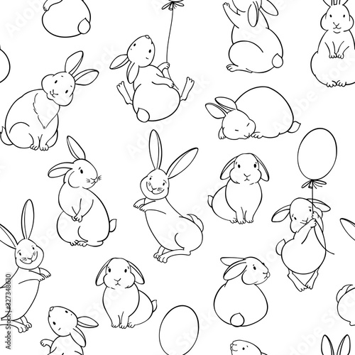 Seamless pattern with cute rabbits. Cartoon vector illustration. Animal background.