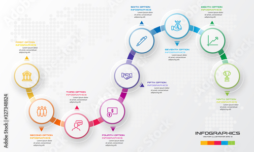 Circle timeline infographic template,Business concept with 9 options,Vector illustration.