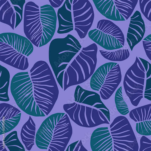 Seamless vector pattern lined leaves ornament in violet and blue tones. Can be used for printing on paper, stickers, badges, bijouterie, cards, textiles. 