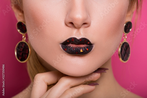 close-up of beautiful womanish lips