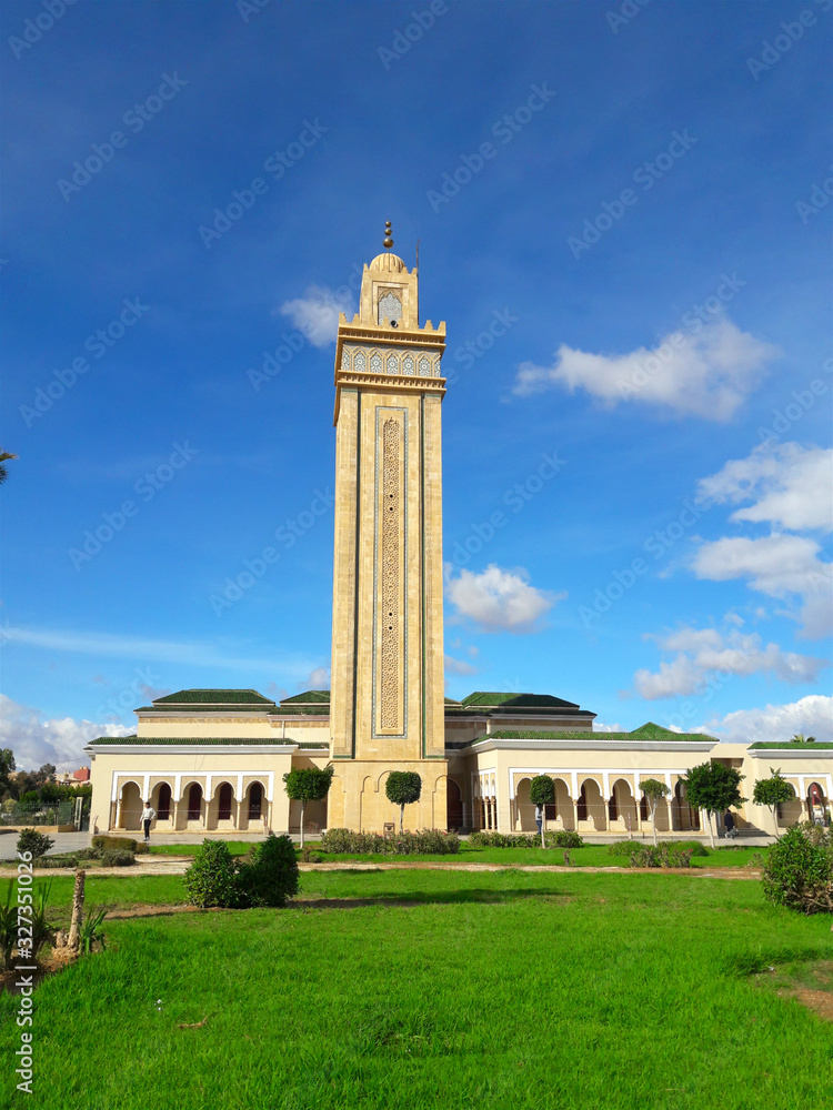 Mohammed Six mosque and its minaret in the city of Oujda in Morocco 