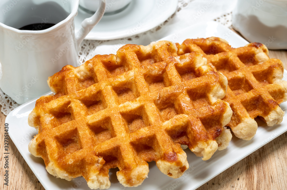 Tasty Belgian dessert, homemade Brussels sugar waffles Tasty Belgian dessert, homemade Brussels sugar waffles