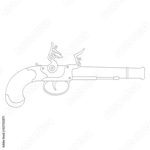 Vector monochrome icon with old pistol gun