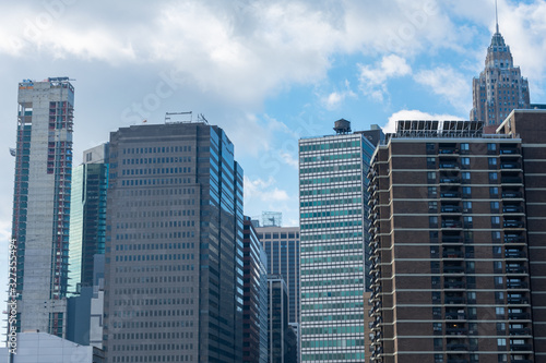 Lower Manhattan New York City Skyline Scene with Old and Modern Skyscrapers