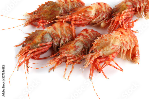 Shrimps isolated on white (northern Bering shrimp)